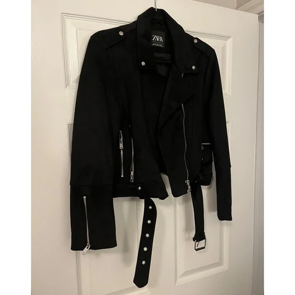 🖤ZARA brand Motorcycle Faux Suede Black with Silver Detail Jacket Size XL🖤 - Picture 4 of 12